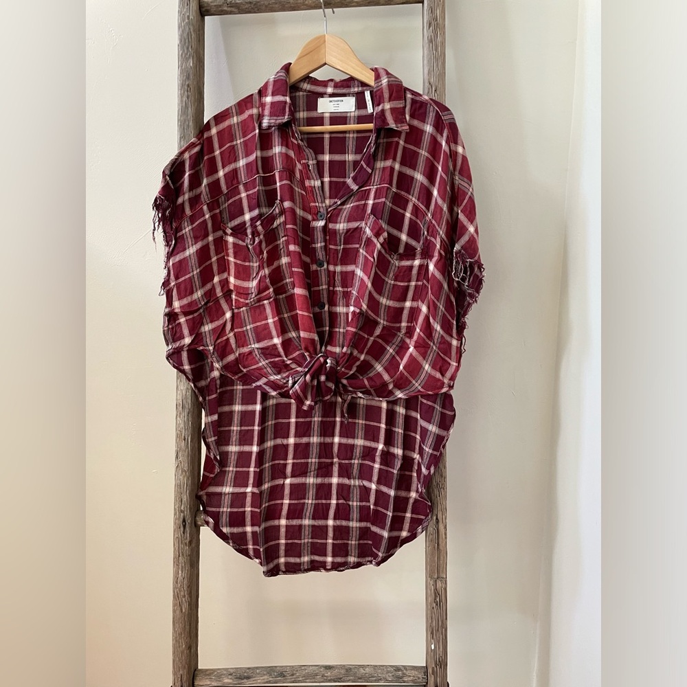 One Teaspoon distressed plaid button up